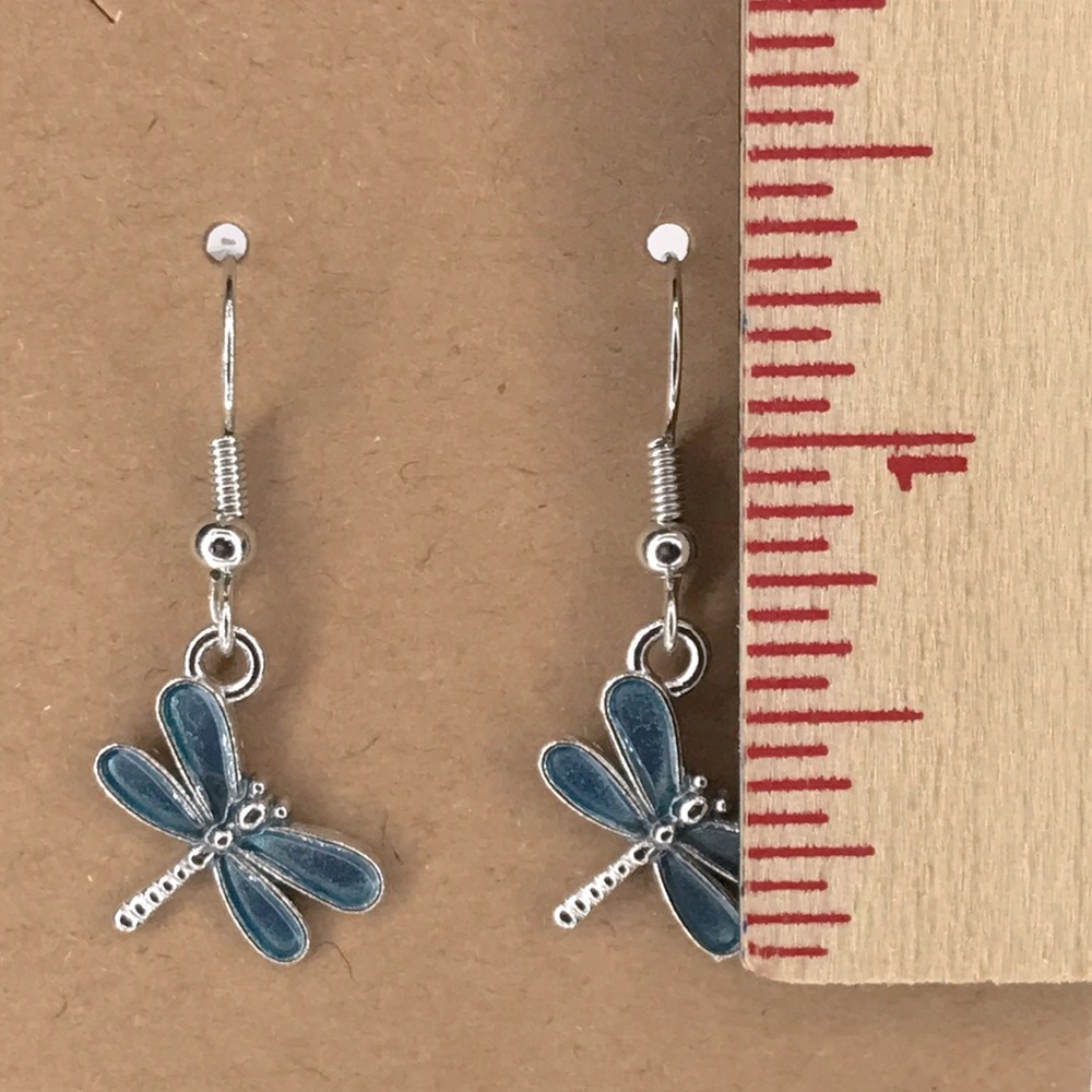 Chic Silver and Blue Dragonfly Earrings Fashion Jewelry - Picture 2 of 2